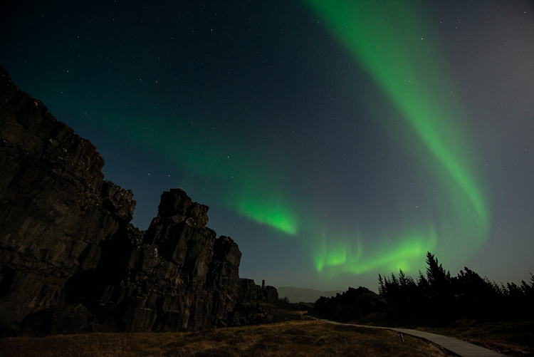Groen noorderlicht boven Thingvellir, IJsland. Fotograaf: Toine Westen.
